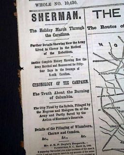 THE CAROLINAS MARCH William T. Shermans Victories MAP 1865 Civil War 
