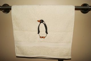 Beige Kitchen Bath Home Hand Towel Embroidered Penguin New