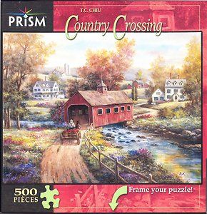   Crossing 500 PC Used Jigsaw Puzzle Covered Bridge T C Chiu Art