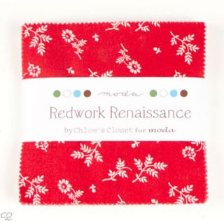 Chloes Closet Redwork Renaissance Charm Pack 42   5 Inch Squares Moda 