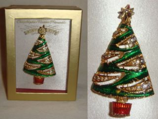 Christopher Radko Rhinestone Christmas Tree Pin Brooch XMAS MIB