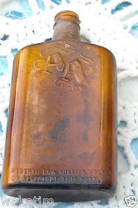 Vintage Old Dug AA Brown Liquor Bottle Glass Half Pint
