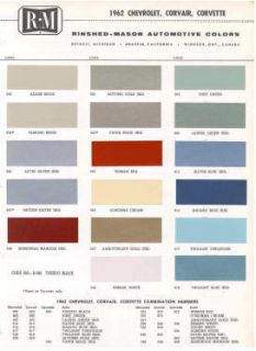 1962 Chevy Paint Color Sample Chips Card Colors