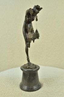 Signed Bronze Statue Art Deco French Columbine Harlequin Dancer Marble