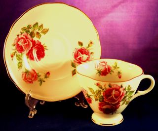 Royal Crown Clarence Bone China Cup Saucer w Pink Roses