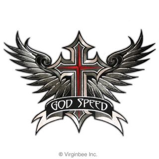 Godspeed Winged Cross Wings Christian Biker Large Patch