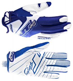 JT Racing Evo Youth MX Gloves   White/Blue 2013