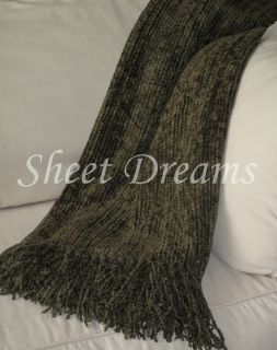 Churchill Weavers Handwoven Chenille Heavy Throw Blanket Dark Dill