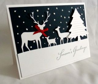 Completed Handmade Christmas Cards   Deer Family Using Stampin Up