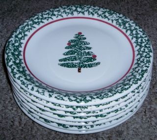 Furio Green Sponge Christmas Tree Red Dinner Plates