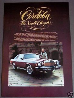 1975 Original Chrysler Cordoba Car Vintage Print Ad