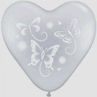  15 Heart Shape Clear Wispy Butterfly Wedding Party Balloons