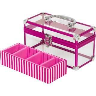 Pink Clear Acrylic Makeup Cosmetic Train Case Tray Kit Box Organizer
