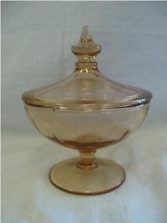 Vintage Pressed Glass Lidded Footed Candy Dish Light Amber Color