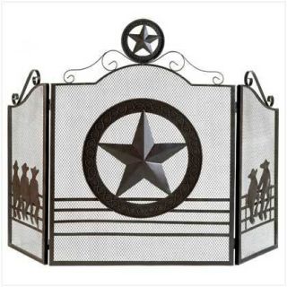 Classic western Lone Star and cowboys on fence fireplace screen