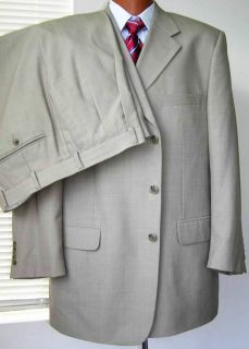 John Clarendon Mens Beige Wool 3 BTN Blazer Pants Suit 46L 46