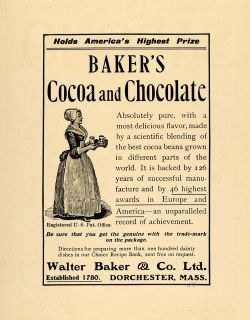 1906 Ad Walter Baker Co Cocoa Chocolate Drink Maid Original
