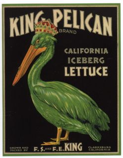 King Pelican Vintage Clarksburg CA Lettuce Crate Label