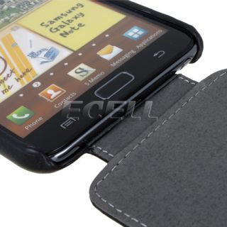 Black Leather Clam Case with Stand for Samsung Galaxy Note N7000 I9220