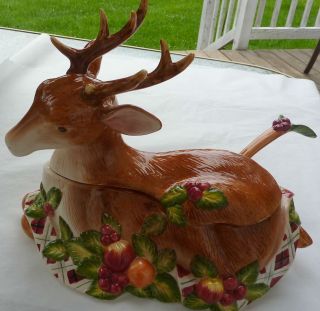 Discontinued Deer NORITAKE Royal Hunt Reindeer Soup Tureen w Ladle