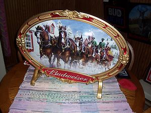 Budweiser w Clydedales Bar Mirror on Parade Non Lighted Beer Sign