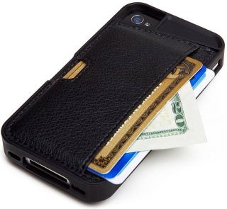 Genuine CM4 Black Cover Credit ID Q Card Holder Leather for iPhone 4
