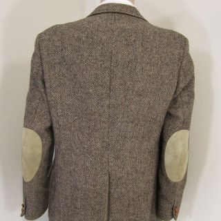 40 R Christopher Brooks Brown Tweed Wool Leather 2 Btn Mens Jacket