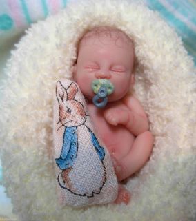 OOAK MINIATURE 2 inch Polymer Clay Newborn Baby Boy Art Doll 3 DAY