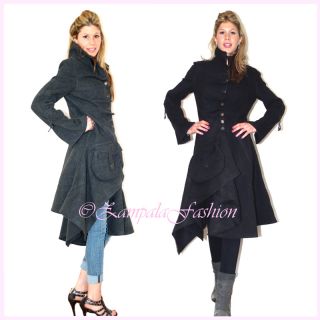 Womens Long Military Style Coat Dress with Front Pocket Black Grey s
