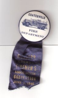 Vintage 1940 Firemans Pin Coatesville PA Chester County Convention