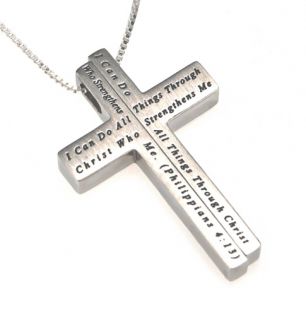 Christian Womens Christ My Strength Silver Iron Cross Necklace on A