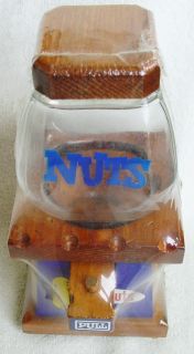 Vintage NUTS peanuts Wood/Glass DISPENSER Table Top Orig. ShrnkWrp