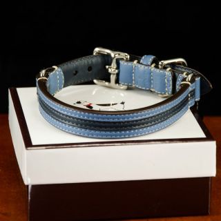 Coach Dog Collar Blue Striped Leather 60407 Small