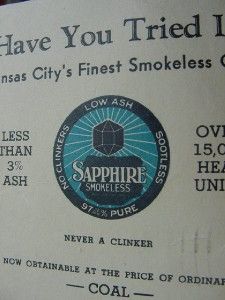1947 Sapphire Smokeless Coal Kansas City Barnett Fuel