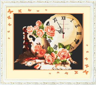 Monalisa Counted Cross Stitch Kits Rose Clock 50cm 38cm