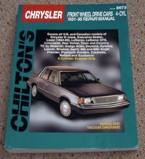 Chrysler LeBaron New Yorker Laser Chiltons Shop Manual