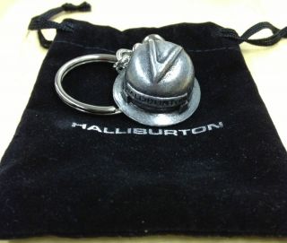 Halliburton Hard Hat Keychain Pewter with Felt Storage Bag