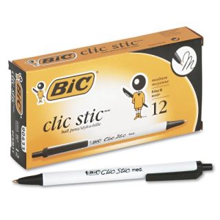 New BIC Clic Stic Retractable Ball Pen Medium Point 1 0 mm Black 12