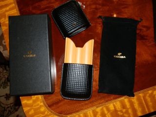 Leather COHIBA 3 Finger Cigar Case w Dust Bag Gift Box