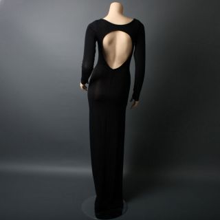  Long Sleeve Open Back Sparkle Metallic Slit Maxi Cocktail Dress Size S