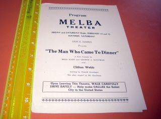 1940s Theatre Program Man Who Came Dinner Clifton Webb