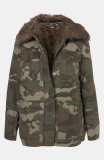 Topshop Faux Fur Lined Camo Utility Jacket (Petite)