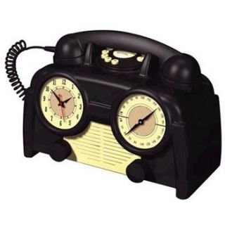 US Basic Am FM Retro Clock Radio Phone Corded Telephone