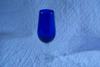 Cobalt Blue Crystal Wine or Flute glass with twisted Clear Stem