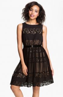 Jessica Simpson Lace Inset Fit & Flare Dress