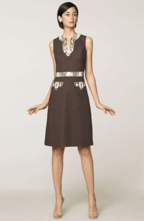 Milly Embossed Leather Trim Jacquard Dress
