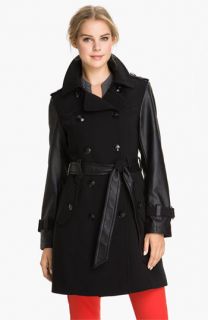 1 Madison Faux Leather Sleeve Trench Coat
