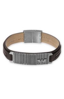 Emporio Armani Leather Bracelet with Stainless Steel Discs