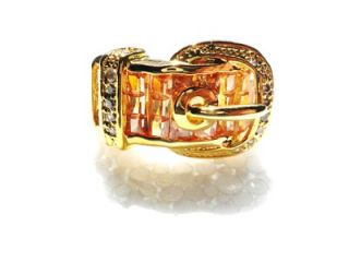 Gold Plated Band Luminous Crystals Ladies Buckle Ring 8