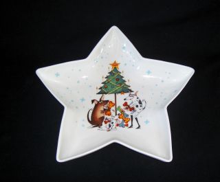 ROYAL WORCESTER 2005 CLARE MACKIE CHRISTMAS DOG DOGS STAR SHAPED DISH